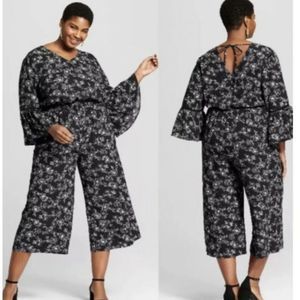 Ava & Viv Size X 14W Romper Black & White Floral Jumpsuit Romper Crop Pants